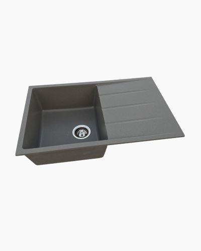 Ontario Single Square Granite Kitchen Sink with Drainer Grey